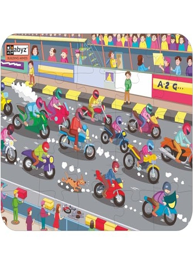 ABYZ Wooden Jigsaw Puzzle - Bike Racing Playset for Fun Educational & Little Explorers, 25-Pieces & Pack of 5 Fun Games with Multicolor | Birthday Gift for (4-6 Years) Age Kids. - Image 1